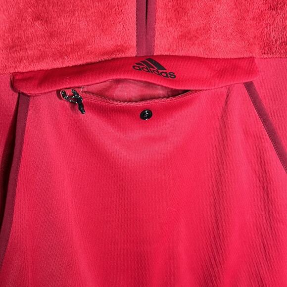 Adidas Red Fleece Sweater Pullover 1/2 Zip Front Zipper Pocket Women Size Large - Picture 6 of 7
